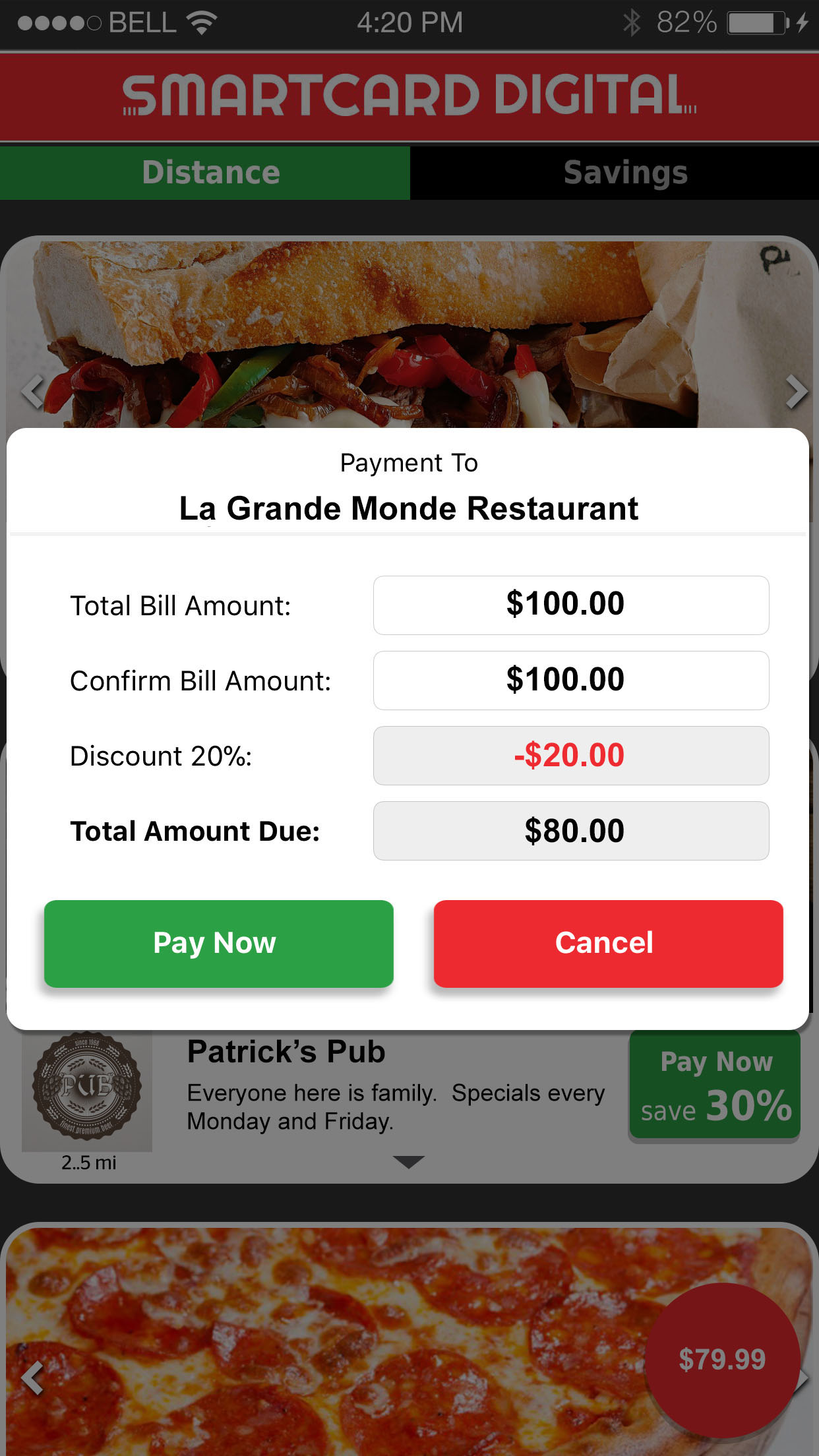 Sample App screen of payment process